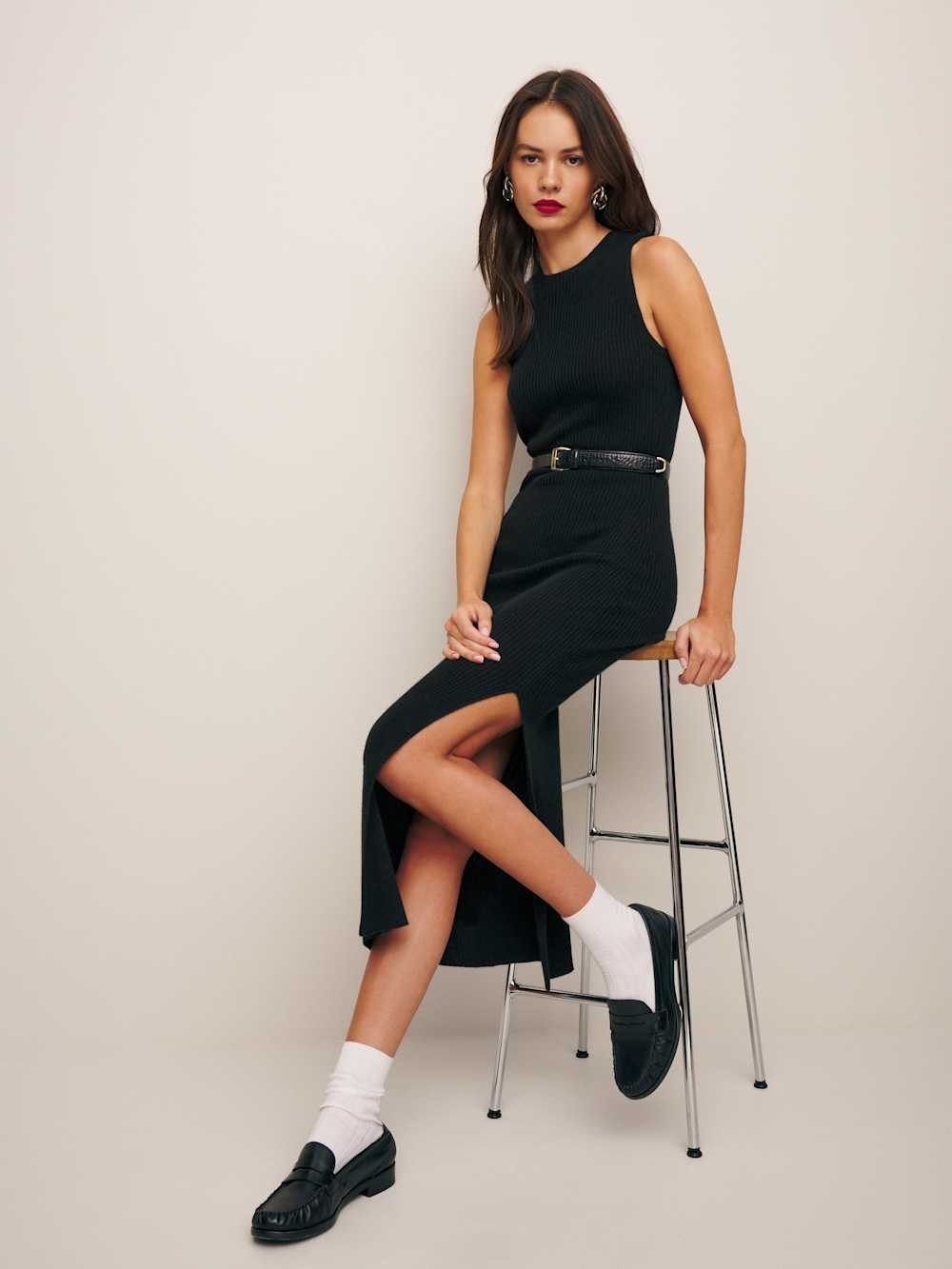 Reformation Basil Black Cashmere Sleeveless Sweater Dress EUC. Size XL.